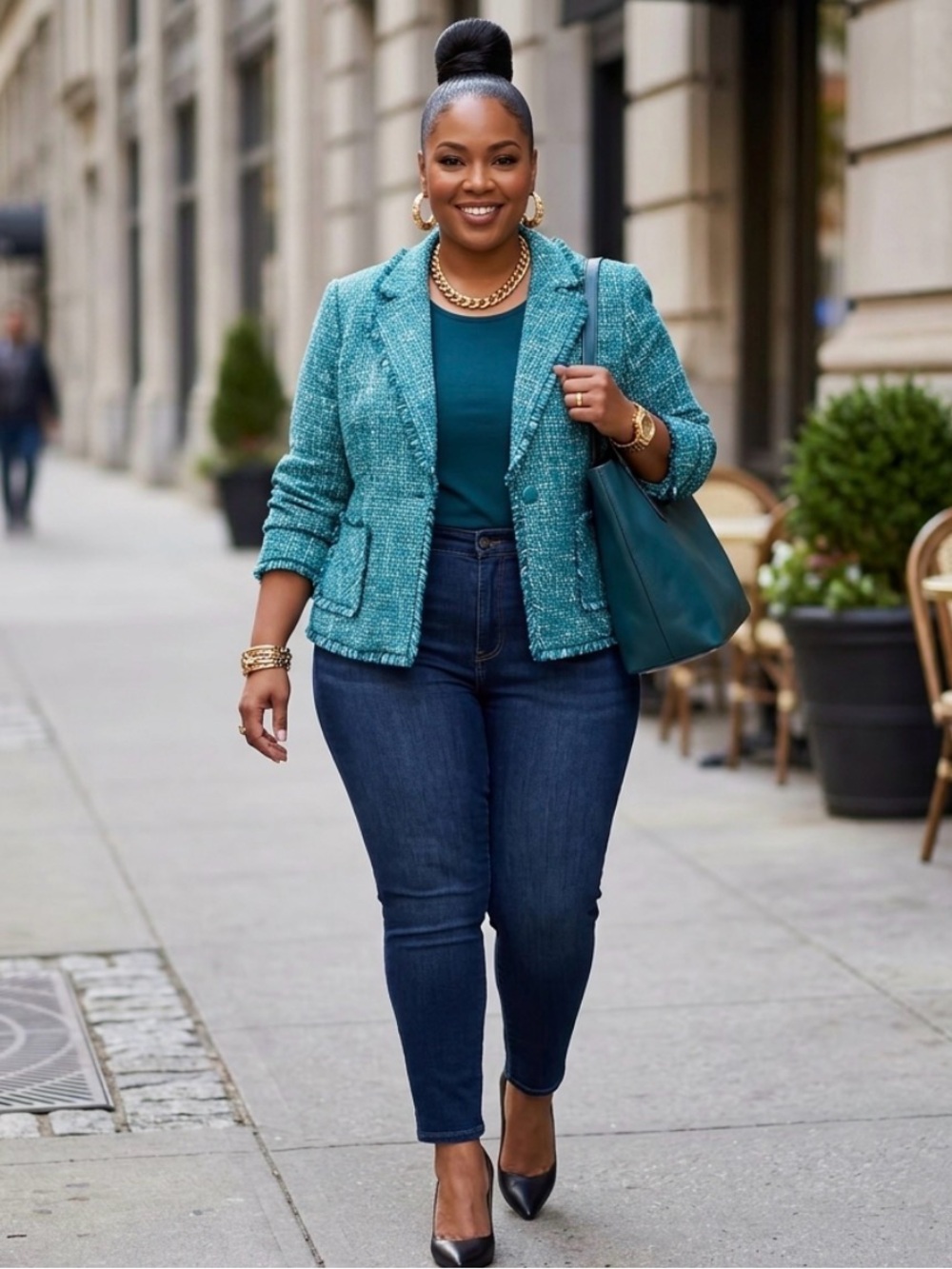 Style & Co. Teal Tweed Blazer Jacket